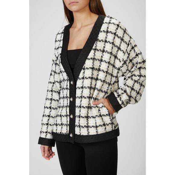 NEW SISTER JANE supper club tweed cardigan in black/ivory - Picture 2 of 3